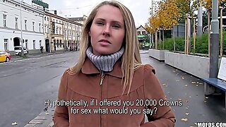 Curvy Blonde With Natural Tits Getting Fingered  Before Being Banged Hardcore For Money