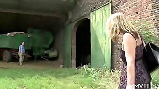 German Woman Got Fucked In The Barn, During The Time That Her Spouse Was Inside The Abode, Watching 