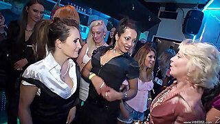 Sexy Dame With Shaved Pussy Giving Out Handjob In The Club