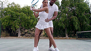 Busty August Ames Flirting With Her Tennis Couch