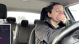 Horny Brunette Tries To Drive A Car With A Vibrator Inside Her Pussy