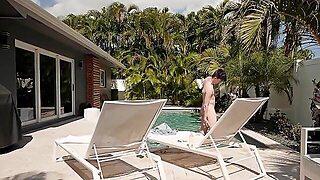 Horny Stepmom Caught Her Stepson Naked Outside By The Pool..